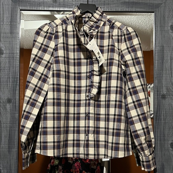 Sézane Chlo Marine and Ecru Checks Size UK36/ US 4 NWT - Picture 4 of 7